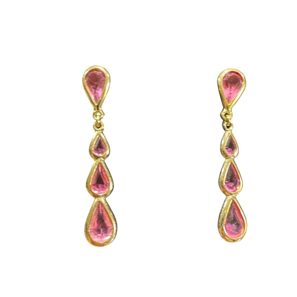 Monet Gold-Tone Pink Teardrop Vintage Quadruple Dangle Earrings